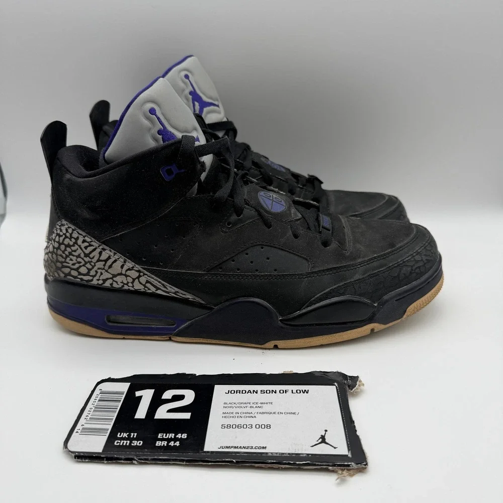 Jordan Sneakers Mens US 12 Black Son Of Low Grape Ice White 580603-008 Elephant